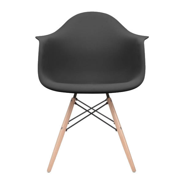 Black Eames Style Molded Plastic Dowel-Leg Dining Arm Wood Base Chair (DAW) Natural Legs