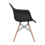 Set of 2 - Black Eames Style Molded Plastic Dowel-Leg Dining Arm Wood Base Chair (DAW) Natural Legs