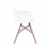 White Eames Style Molded Plastic Dowel-Leg Dining Arm Wood Base Chair (DAW) Natural Legs