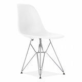 Set of 4 - White Eames Style Molded Plastic Eiffle-Leg Dining Side Metal Base Chair (DSR) Chrome Leg