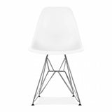 Set of 4 - White Eames Style Molded Plastic Eiffle-Leg Dining Side Metal Base Chair (DSR) Chrome Leg