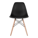 Set of 2 - Black Eames Style Molded Plastic Dowel-Leg Dining Side Wood Base Chair (DSW) Natural Legs