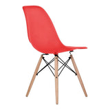 Red Eames Style Molded Plastic Dowel-Leg Dining Side Wood Base Chair (DSW) Natural Legs