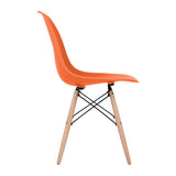 Set of 2 - Orange Eames Style Molded Plastic Dowel-Leg Dining Side Wood Base Chair (DSW) Natural Legs