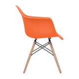 Orange Eames Style Molded Plastic Dowel-Leg Dining Arm Wood Base Chair (DAW) Natural Legs