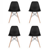 Set of 4 - Black Eames Style Molded Plastic Dowel-Leg Dining Side Wood Base Chair (DSW) Natural Legs