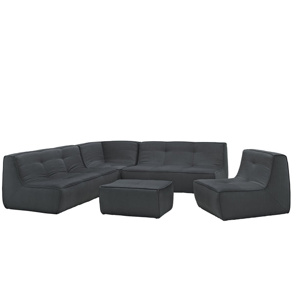 Align 5 Piece Upholstered Sectional Sofa Set - Charcoal
