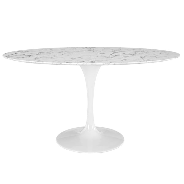 Lippa 60" Oval-Shaped Artificial Marble Dining Table - White