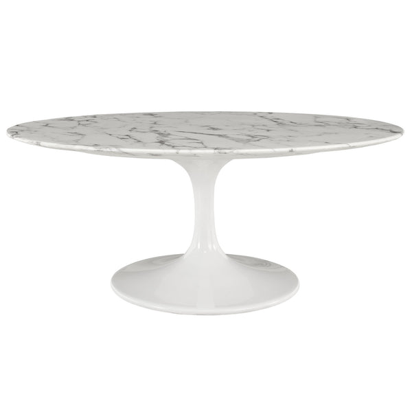 Lippa 42" Oval-Shaped Artificial Marble Coffee Table - White