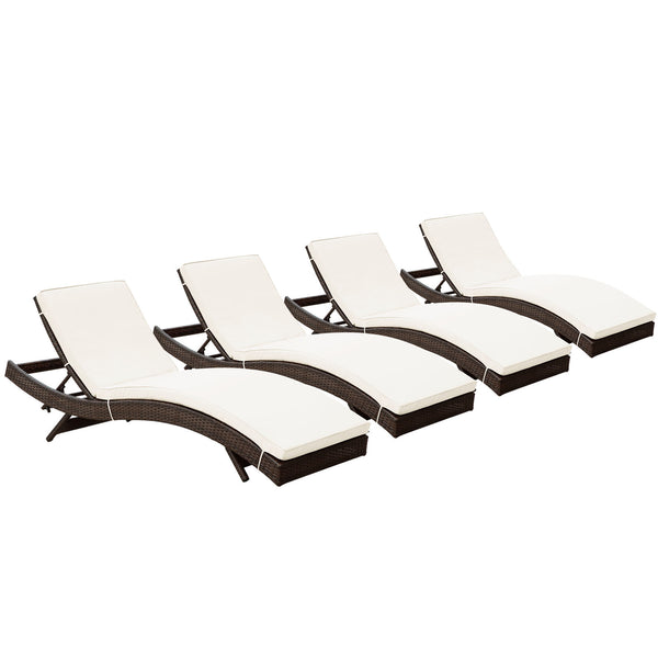 Peer Chaise Outdoor Patio Set of 4 - Brown White