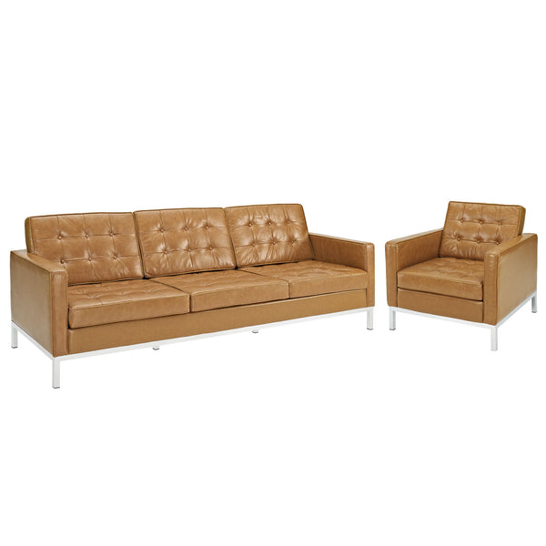 Loft Armchair and Sofa Leather 2 Piece Set - Tan