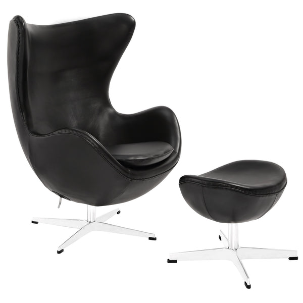 Glove Leather Lounge Chair and Ottoman - Black