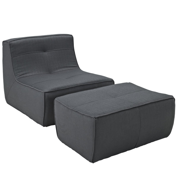 Align 2 Piece Upholstered Armchair and Ottoman Set - Charcoal