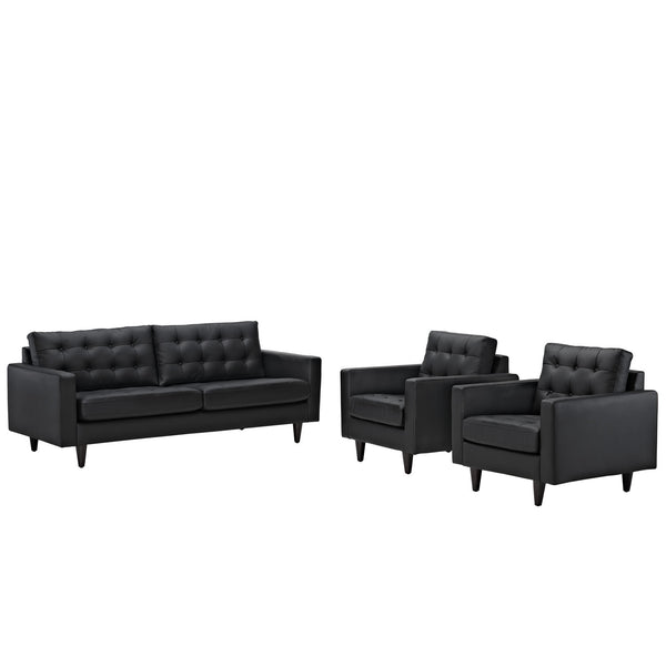 Empress Sofa and Armchairs Set of 3 - Black