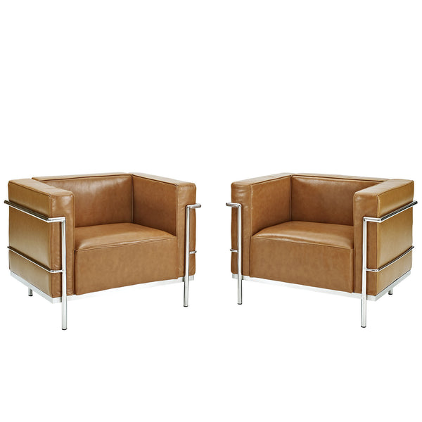 Charles Grande Armchairs Leather Set Of 2 - Tan