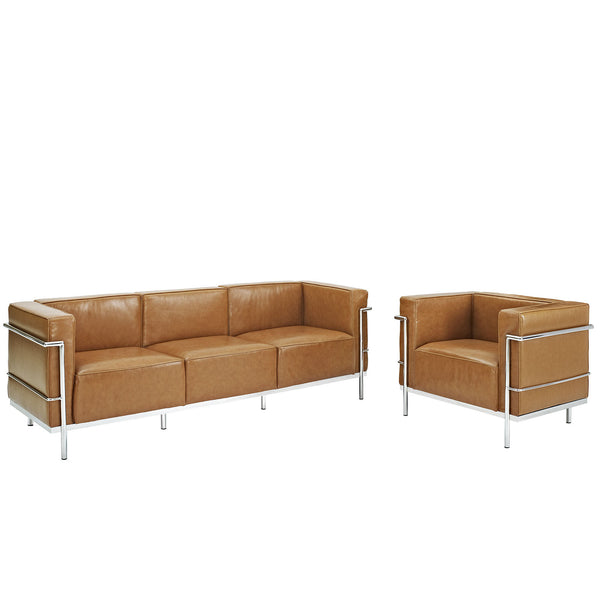 Charles Grande Sofa  and Armchair Leather Set Of 2 - Tan