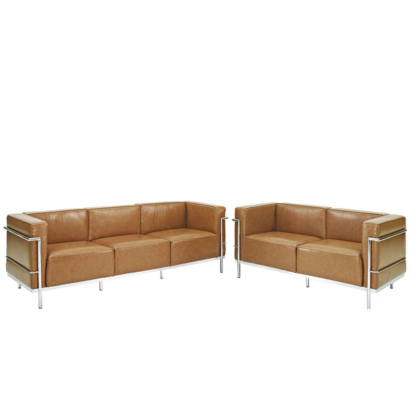 Charles Grande Sofa and  Loveseat Leather Set Of 2 - Tan