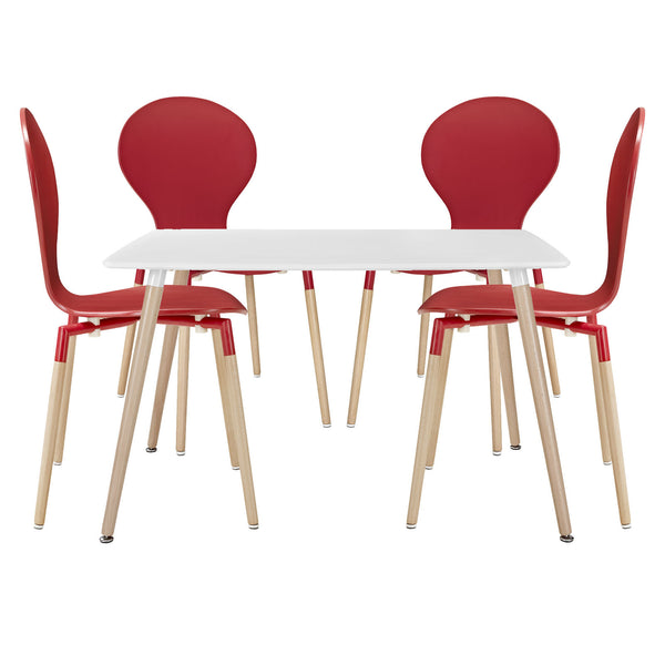 Path Dining Chairs and Table Set of 5 - Red
