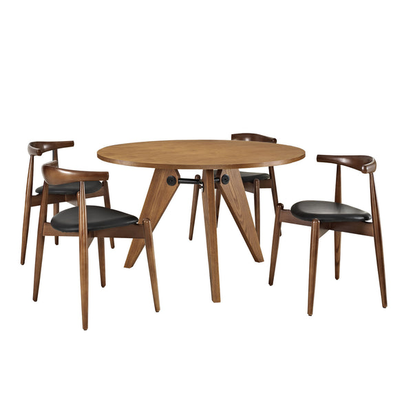 Stalwart Dining Chairs and Table Set of 5 - Dark Walnut Black