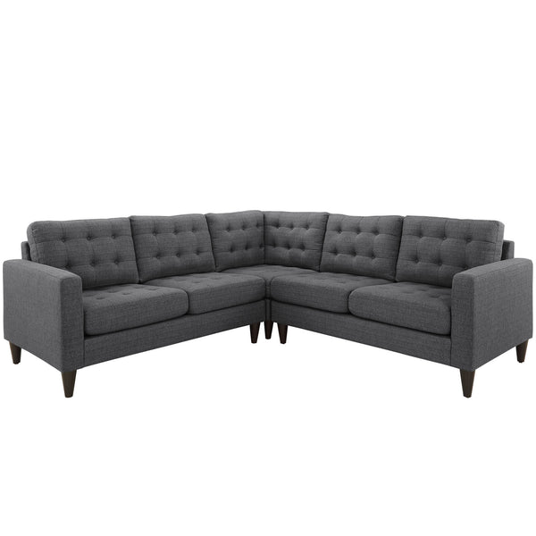 Empress 3 Piece Fabric Sectional Sofa Set - Gray