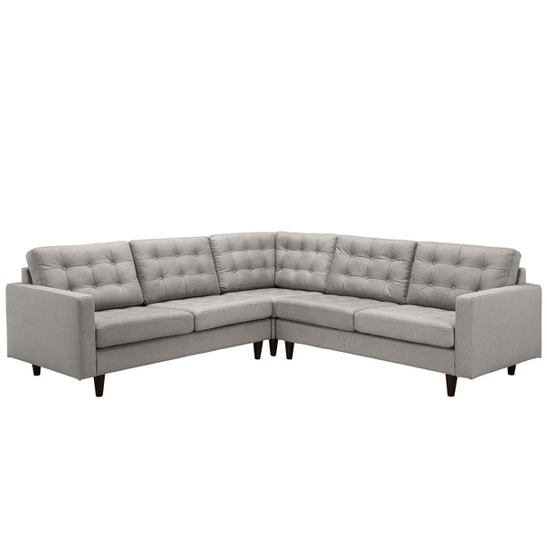 Empress 3 Piece Fabric Sectional Sofa Set - Light Gray