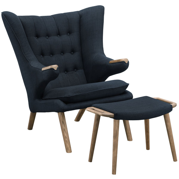 Bear Lounge Chair and Ottoman - Walnut Black