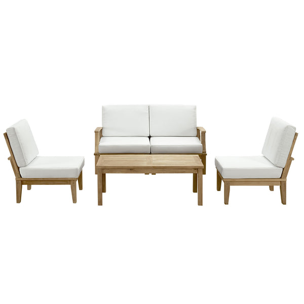 Marina 5 Piece Outdoor Patio Teak Sofa Set - Natural White