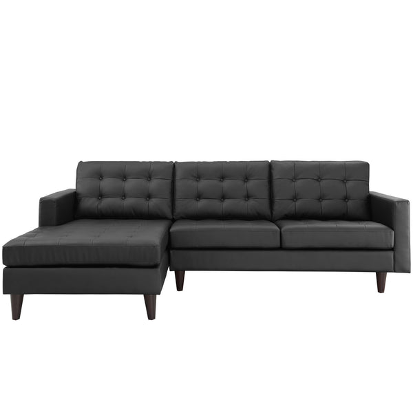 Empress Left-Facing Leather Sectional Sofa - Black