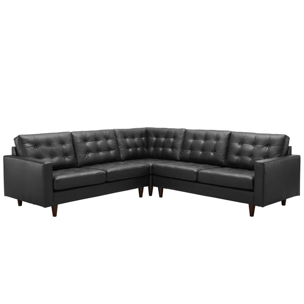Empress 3 Piece Bonded Leather Sectional Sofa Set - Black