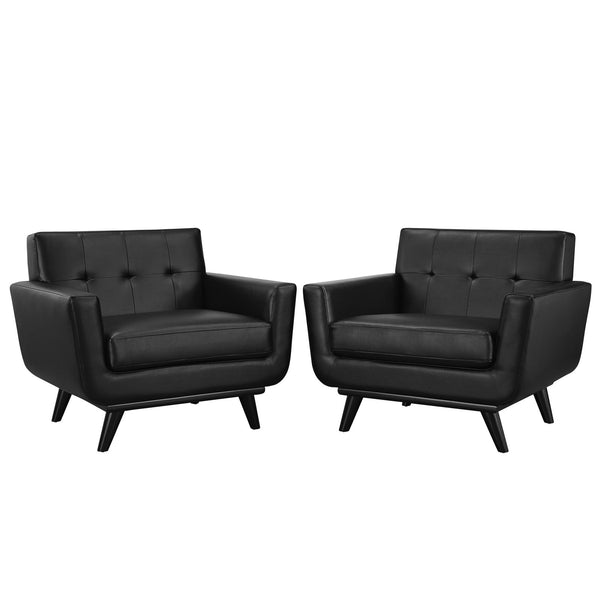 Engage Leather Sofa Set - Black