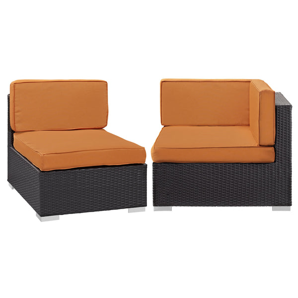Gather Corner and Middle Outdoor Patio Sectional Set - Espresso Orange