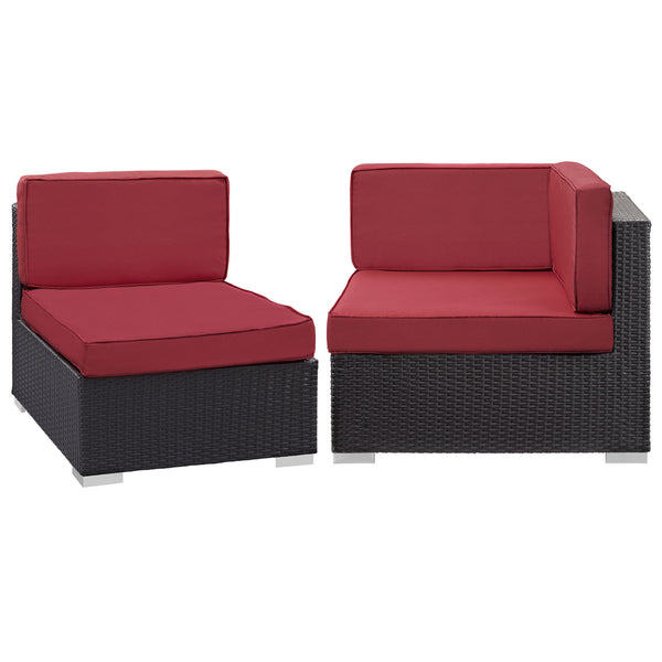 Gather Corner and Middle Outdoor Patio Sectional Set - Espresso Red