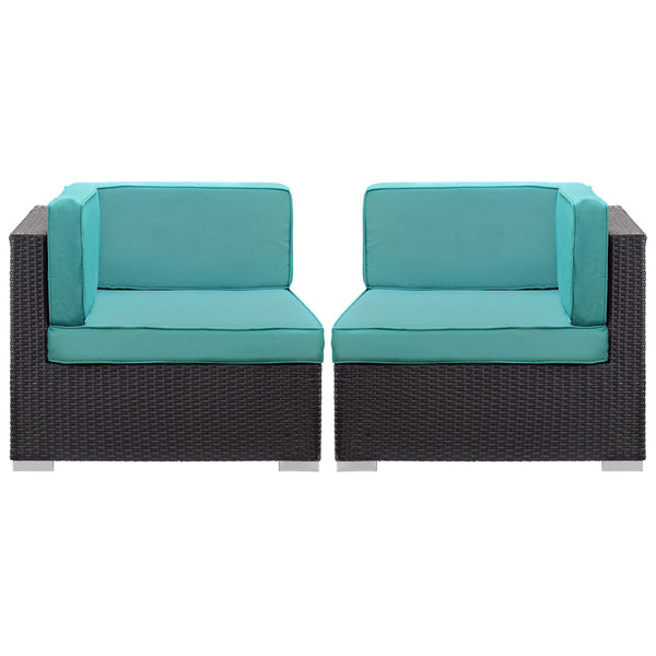 Gather Corner Sectional Outdoor Patio Set of Two - Espresso Turquoise