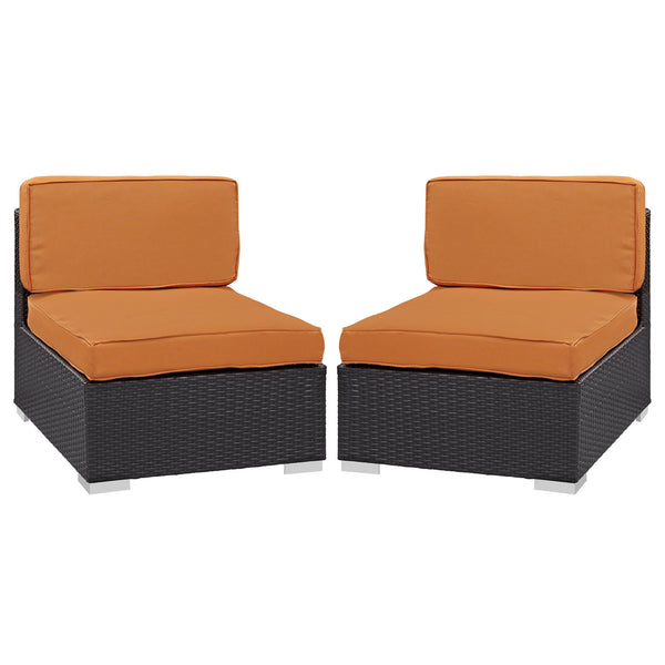 Gather Armless Chair Outdoor Patio Set of Two - Espresso Orange