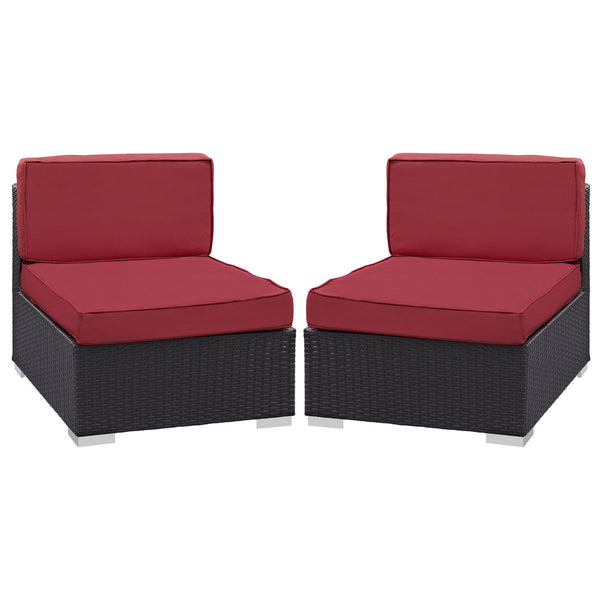 Gather Armless Chair Outdoor Patio Set of Two - Espresso Red