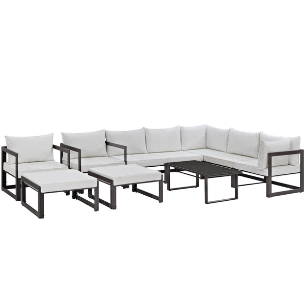 Fortuna 10 Piece Outdoor Patio Sectional Sofa Set - Brown White