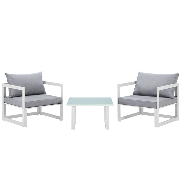 Fortuna 3 Piece Outdoor Patio Sectional Sofa Set - White Gray