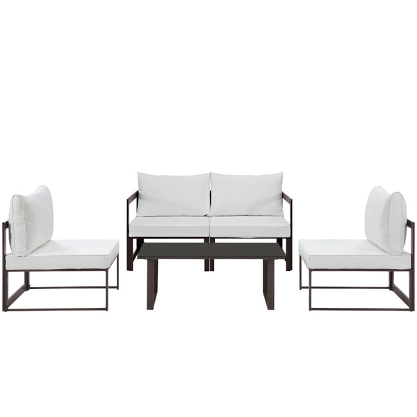 Fortuna 5 Piece Outdoor Patio Sectional Sofa Set - Brown White