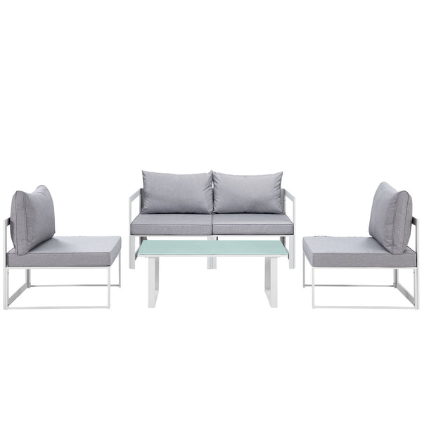 Fortuna 5 Piece Outdoor Patio Sectional Sofa Set - White Gray