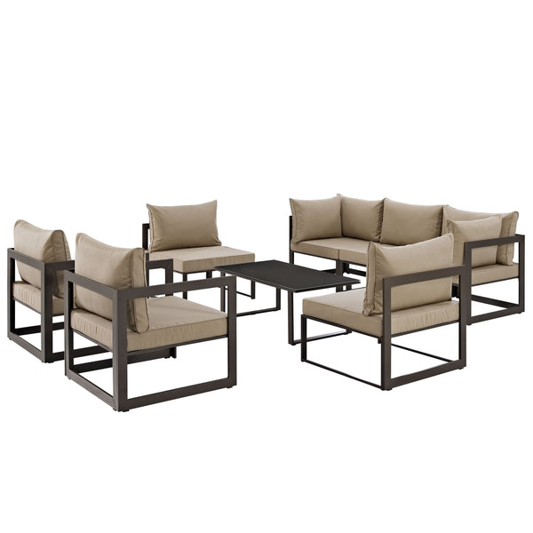Fortuna 8 Piece Outdoor Patio Sectional Sofa Set - Brown