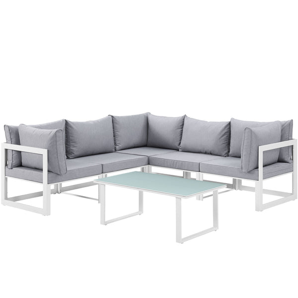 Fortuna 6 Piece Outdoor Patio Sectional Sofa Set - White Gray
