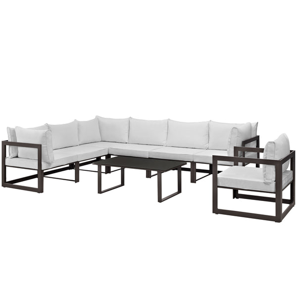 Fortuna 8 Piece Outdoor Patio Sectional Sofa Set - Brown White
