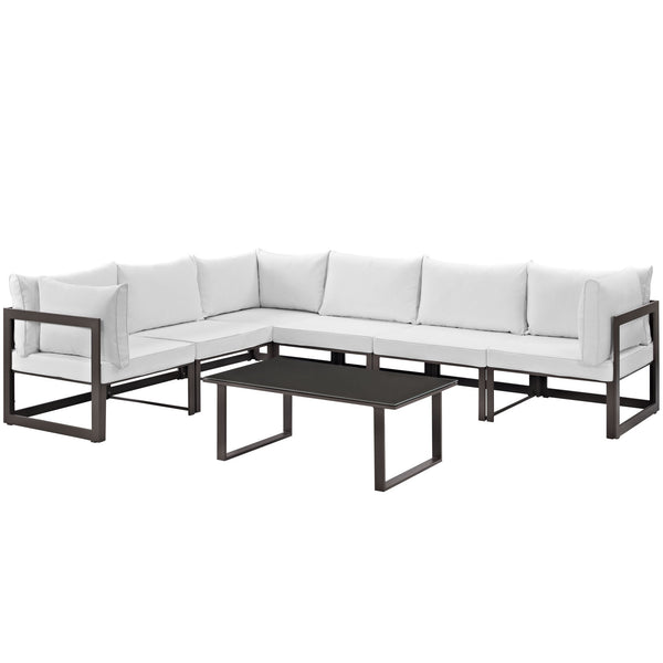 Fortuna 7 Piece Outdoor Patio Sectional Sofa Set - Brown White