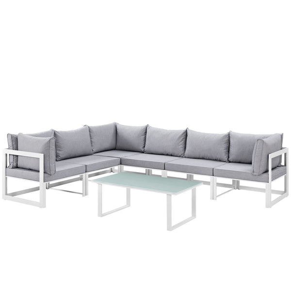 Fortuna 7 Piece Outdoor Patio Sectional Sofa Set - White Gray