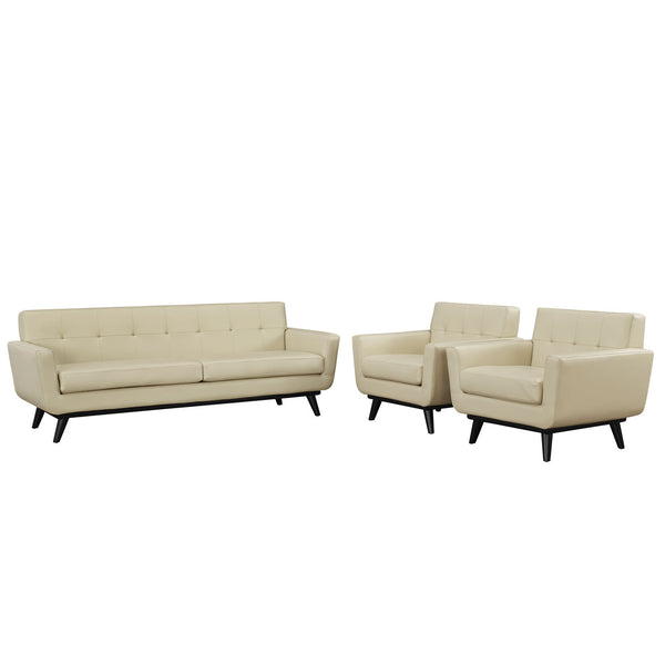 Engage 3 Piece Leather Living Room Set - Beige