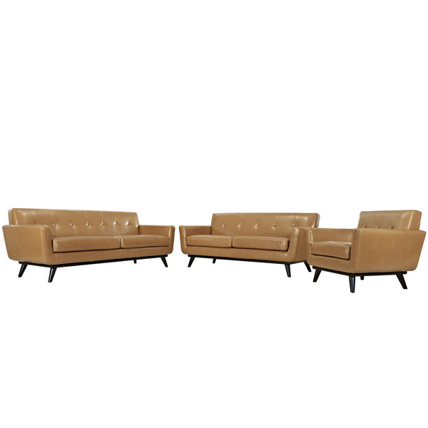 Engage 3 Piece Leather Living Room Set - Tan
