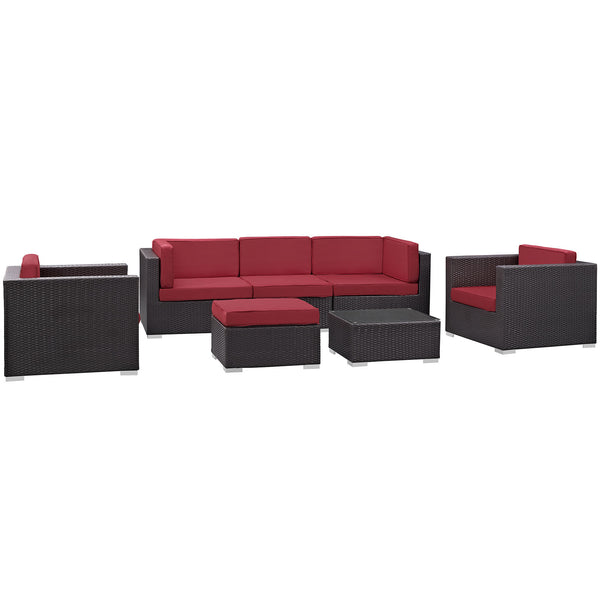 Gather 7 Piece Outdoor Patio Sectional Set - Espresso Red