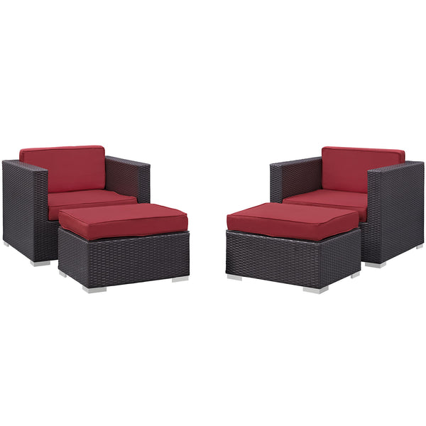 Gather 4 Piece Outdoor Patio Sectional Set - Espresso Red