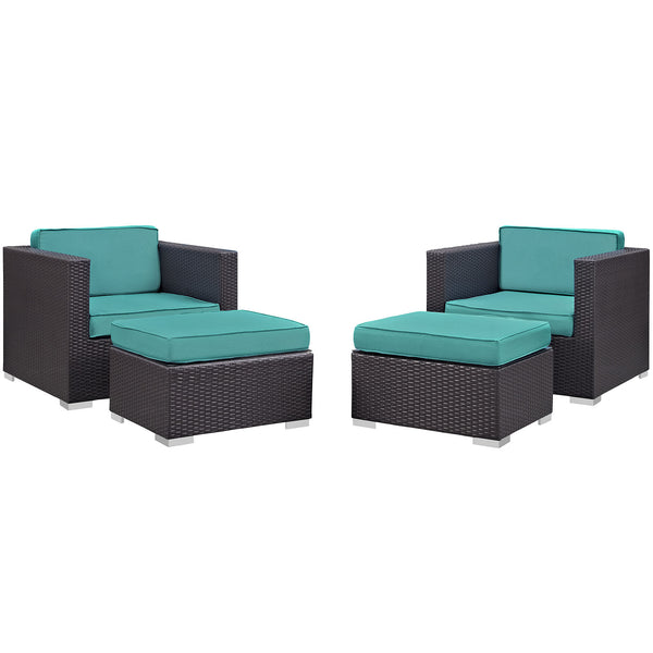 Gather 4 Piece Outdoor Patio Sectional Set - Espresso Turquoise