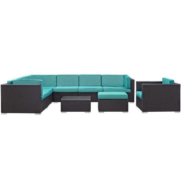 Gather 9 Piece Outdoor Patio Sectional Set - Espresso Turquoise